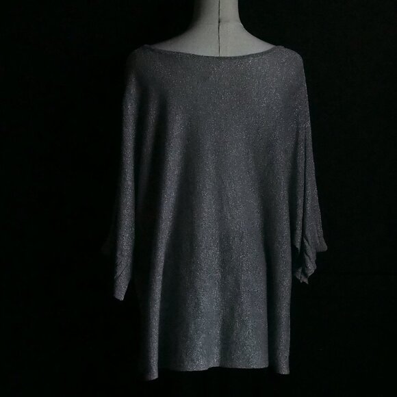 Anthropologie | Like NEW Festive, Silver Metallic Sweater, Dolman 3/4 Sleeve - Picture 7 of 7